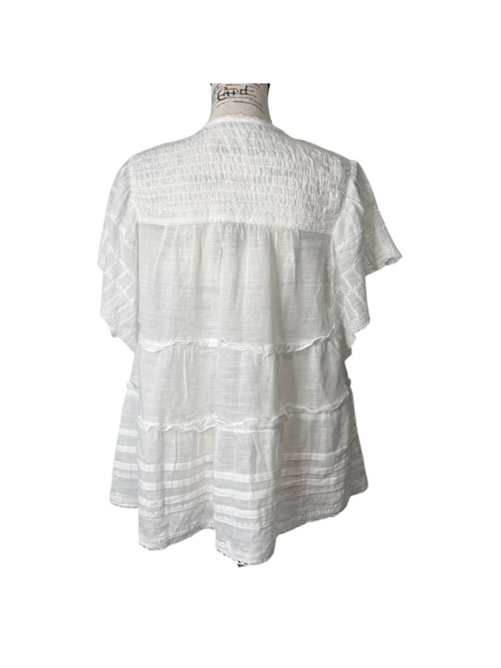 Sundance Women Size M Antonia Tiered White Top Cotton Oversized Smocked & Tassel - Picture 4 of 8